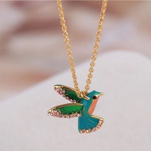 Kate Spade Crystal inlay Scenic Route Hummingbird Mini Pendant Necklace